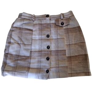 Emory Park Beige Tan Plaid Flannel Mini Straight Skirt Size Small MISSING BUTTON